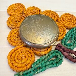 Vintage Brass Compact Mirror Floral Box Spiral Bottom Made in U.S.A